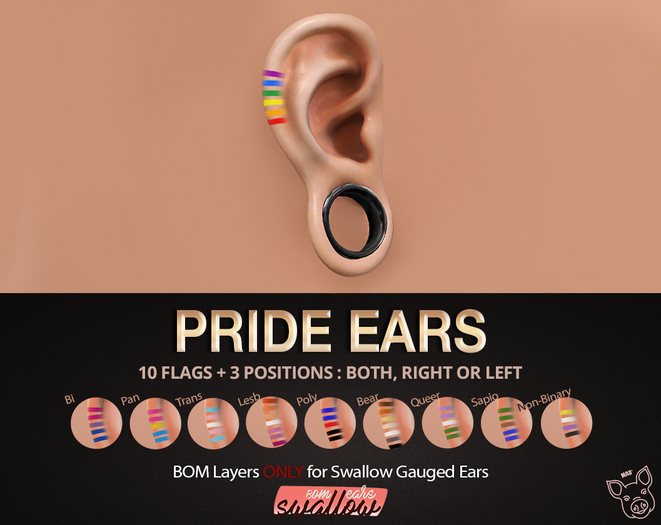 Second Life Marketplace - Mad' - Pride Ears [Swallow Gauged S]